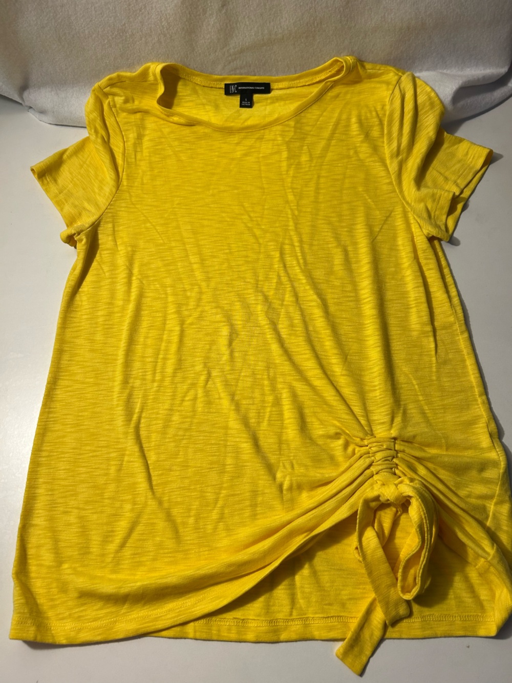 INC International Concepts Bright Yellow Short Sleeve Twist-Side Top